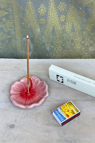 Hibiscus Ceramic Incense Holder - Sunset Red