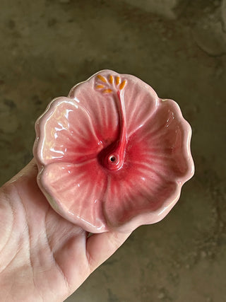Hibiscus Ceramic Incense Holder - Sunset Red
