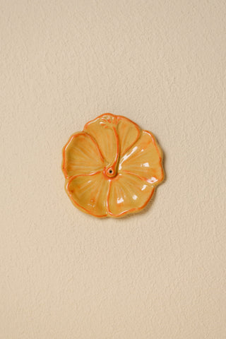 Hibiscus Ceramic Incense Holder - Golden Yellow