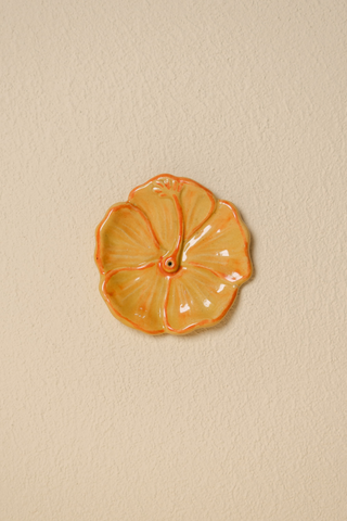 Hibiscus Ceramic Incense Holder - Golden Yellow