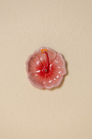 Hibiscus Ceramic Incense Holder - Sunset Red