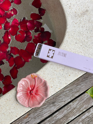 Hibiscus Ceramic Incense Holder - Sunset Red