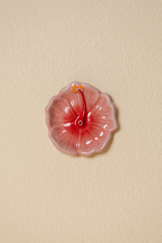 Hibiscus Ceramic Incense Holder - Sunset Red