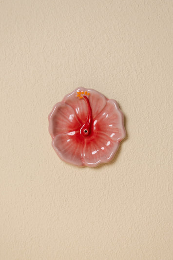 Hibiscus Ceramic Incense Holder - Sunset Red