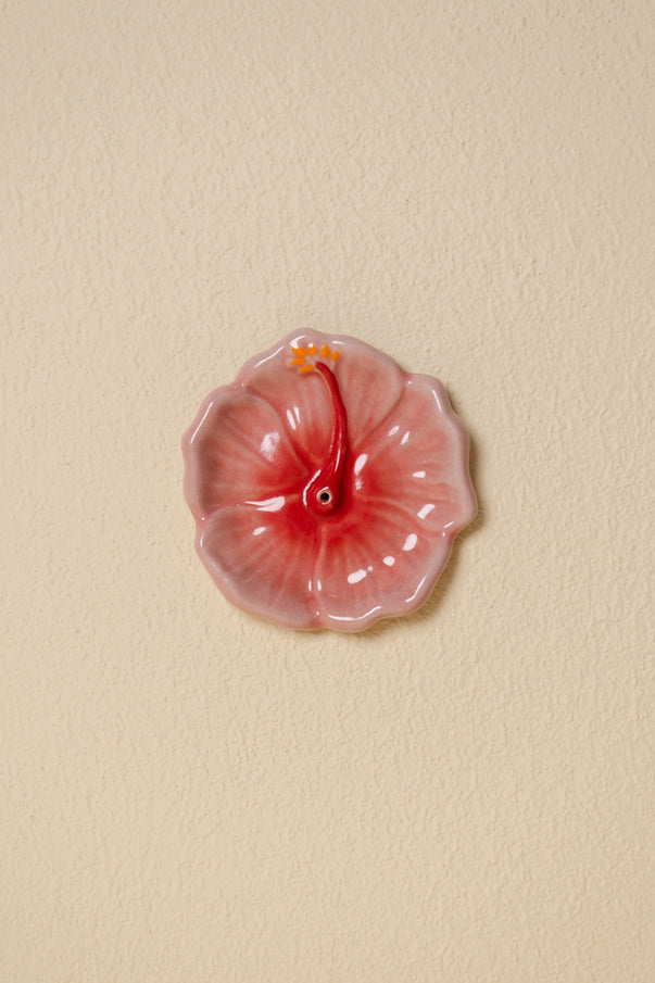 Hibiscus Ceramic Incense Holder - Sunset Red
