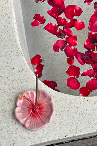 Hibiscus Ceramic Incense Holder - Sunset Red