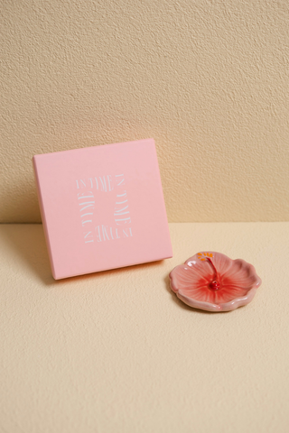 Hibiscus Ceramic Incense Holder - Sunset Red