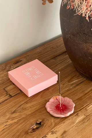 Hibiscus Ceramic Incense Holder - Sunset Red