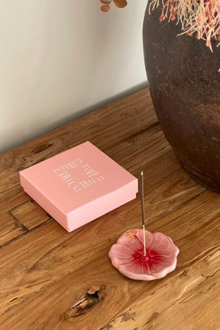 Hibiscus Ceramic Incense Holder - Sunset Red