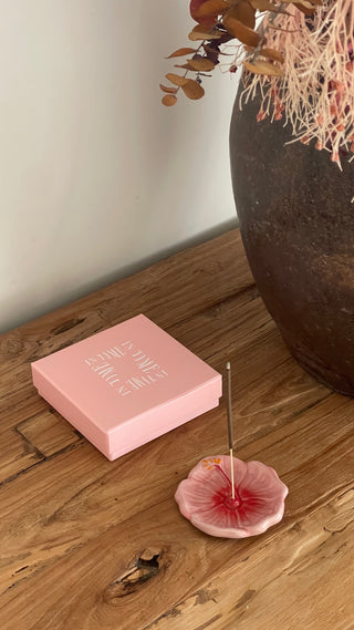 Hibiscus Ceramic Incense Holder - Sunset Red